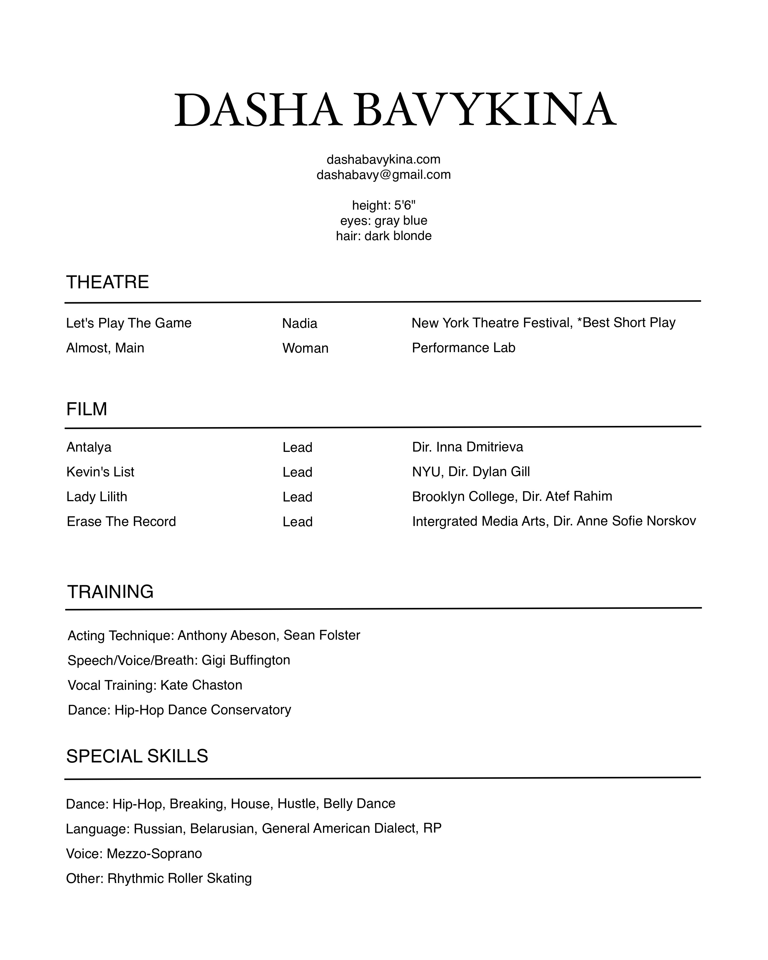 Darya Bavykina resume